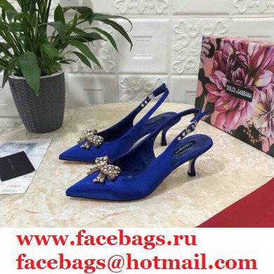 Dolce  &  Gabbana Heel 6.5cm Satin Slingbacks Blue with Crystal Bow 2021